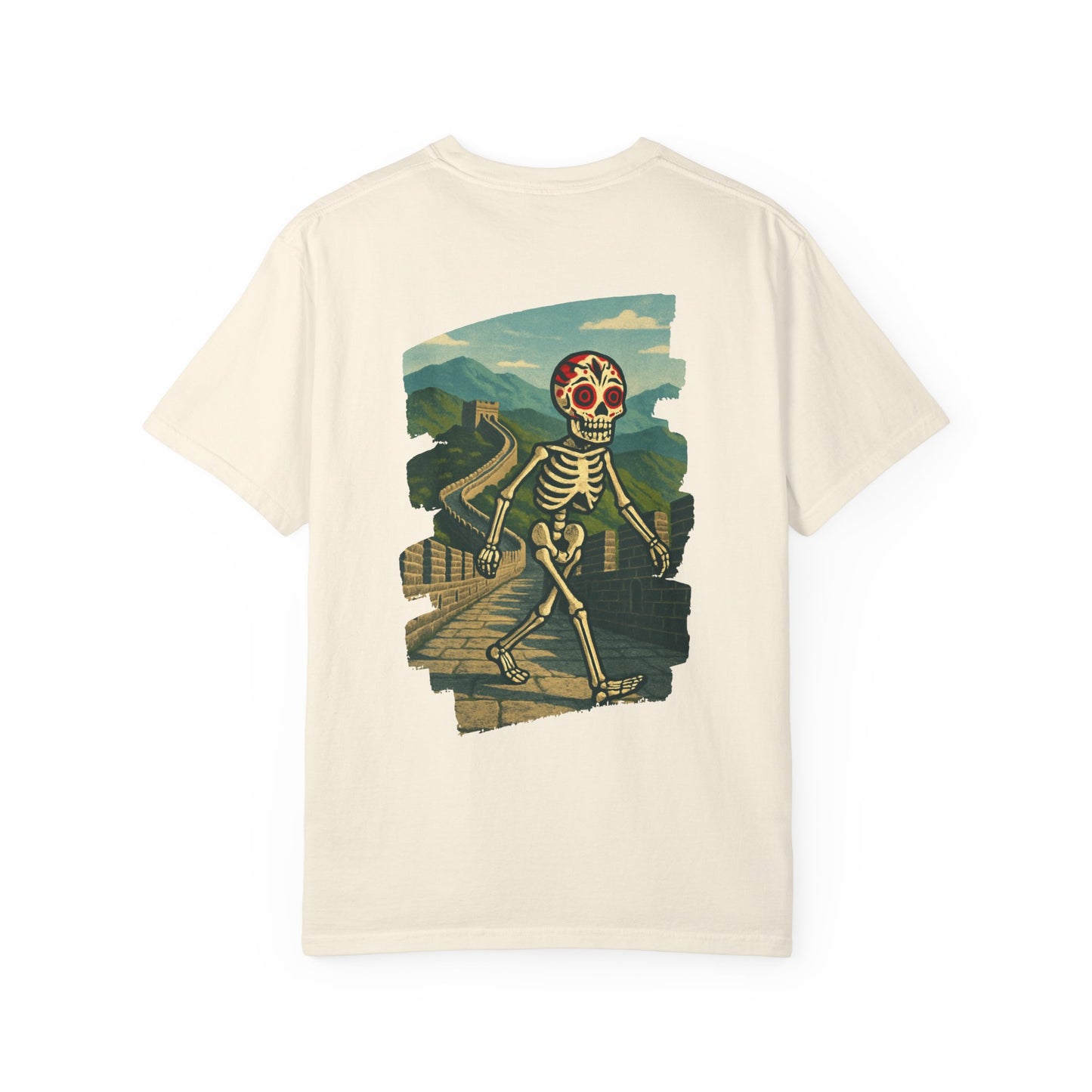 "Dead Walk the Wall" – Skeleton Explorer at the Great Wall Unisex Tee