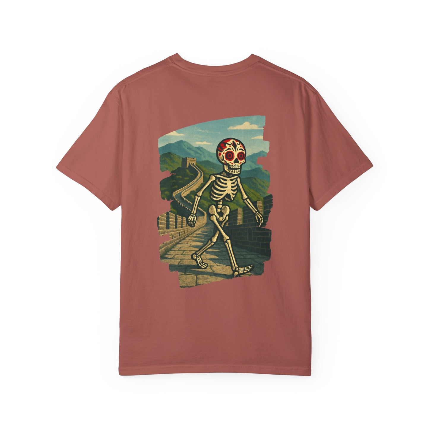 "Dead Walk the Wall" – Skeleton Explorer at the Great Wall Unisex Tee