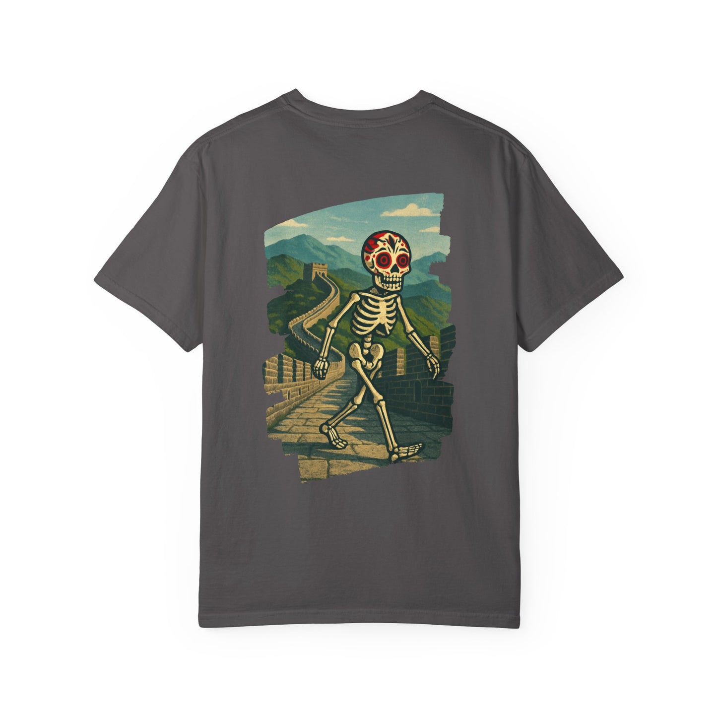 "Dead Walk the Wall" – Skeleton Explorer at the Great Wall Unisex Tee