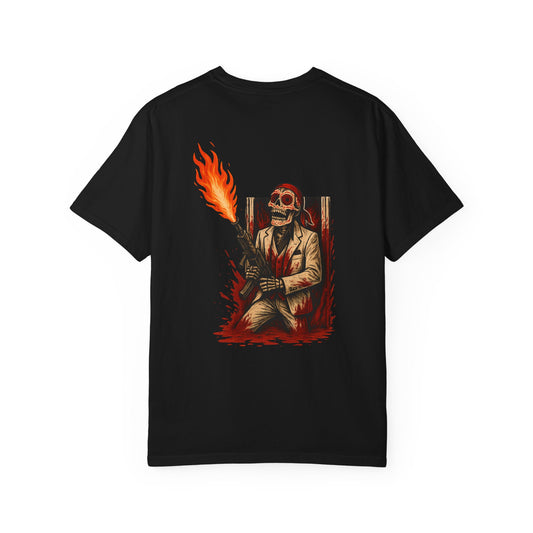 "Say Bone More Time" – Skeleton Warlord with Flamethrower Tee