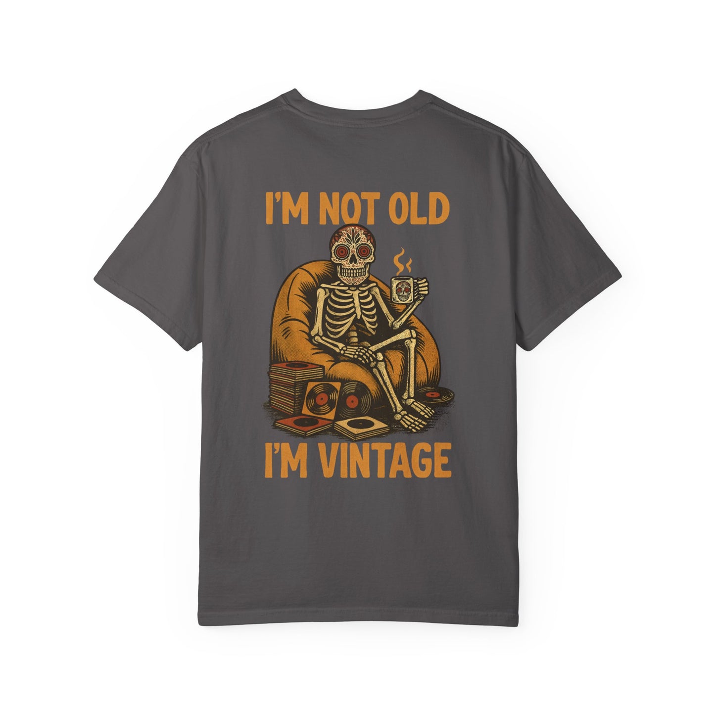 "I'm Not Old, I'm Vintage" Skeleton Retro T-Shirt – Day of the Dead Vinyl Lover Tee