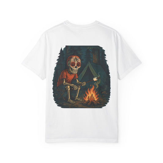 "Campfire & Caskets" – Skeleton Marshmallow Roast Tee