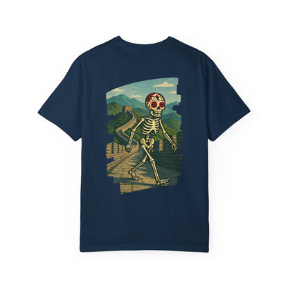 "Dead Walk the Wall" – Skeleton Explorer at the Great Wall Unisex Tee