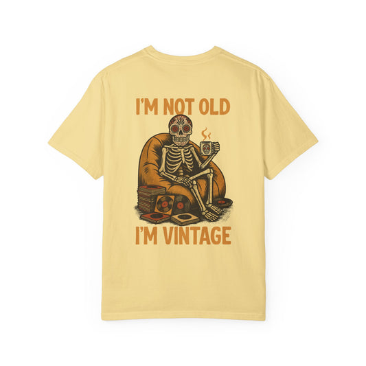 "I'm Not Old, I'm Vintage" Skeleton Retro T-Shirt – Day of the Dead Vinyl Lover Tee
