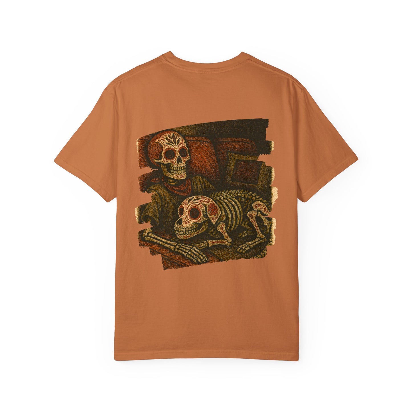"Rest in Peace, Together" – Skeleton & Dog Couch Chill Tee