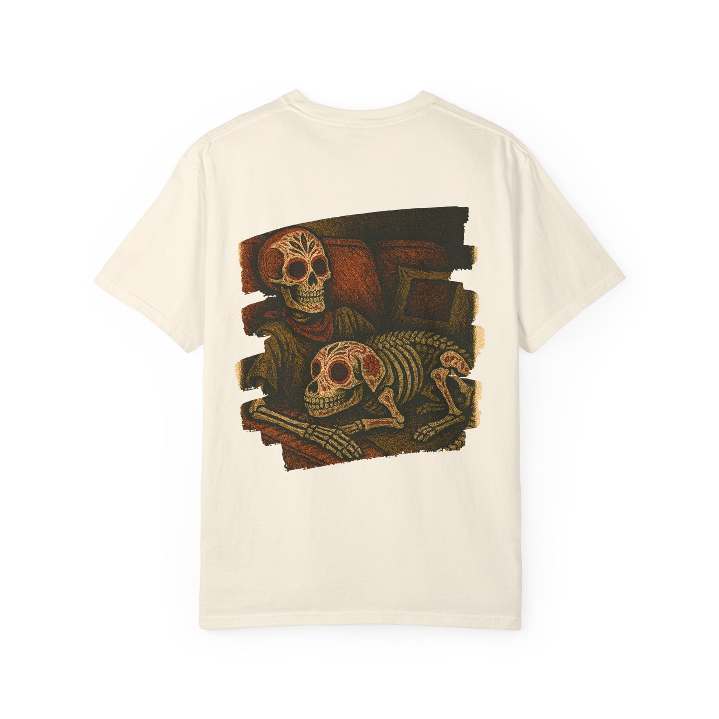 "Rest in Peace, Together" – Skeleton & Dog Couch Chill Tee
