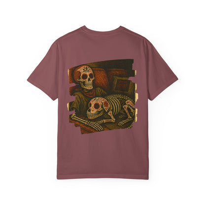 "Rest in Peace, Together" – Skeleton & Dog Couch Chill Tee