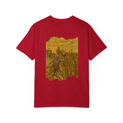 "Flight Never Dies" – Skeleton Dunking Over Chicago Tee