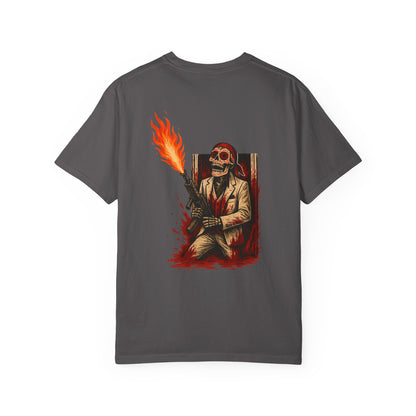 "Say Bone More Time" – Skeleton Warlord with Flamethrower Tee